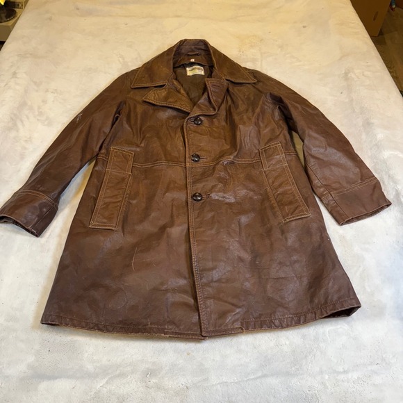 Asevox Other - Asevox Vintage Brown Leather Car Coat Mens 40 Argentina Mid Length Jacket